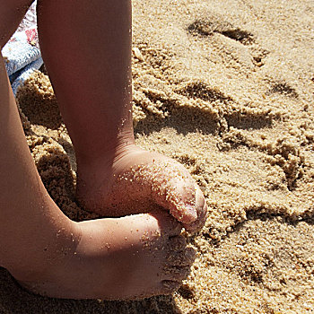 赤脚,遮盖,沙子,特写