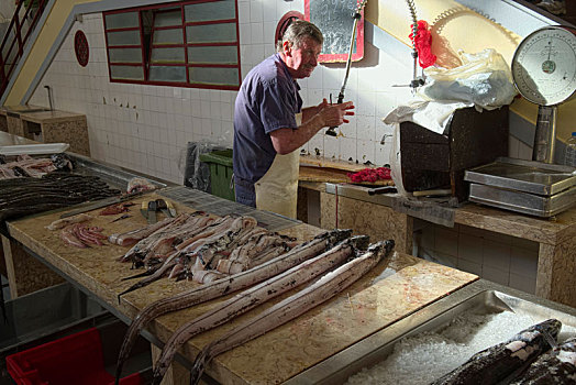 葡萄牙,马德拉岛,丰沙尔,鱼市,鱼,销售