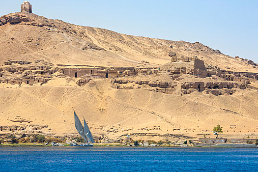 三桅帆船,河船,尼罗河,撒哈拉沙漠,后面,阿斯旺