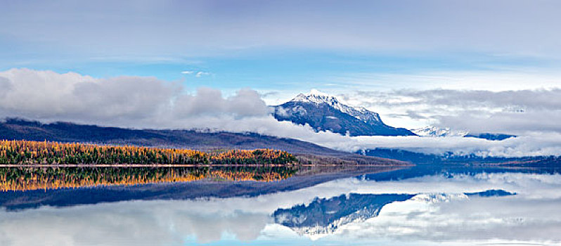 全景,麦克唐纳湖,晚秋,冰川国家公园,蒙大拿,美国,大幅,尺寸