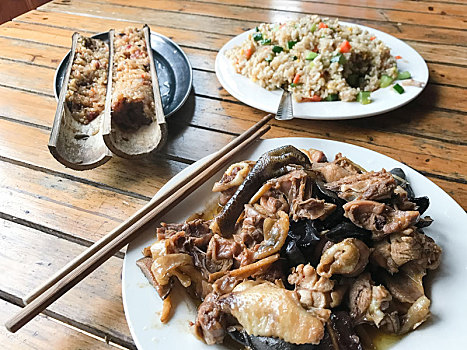 亚洲,餐饭,鸡肉,蘑菇
