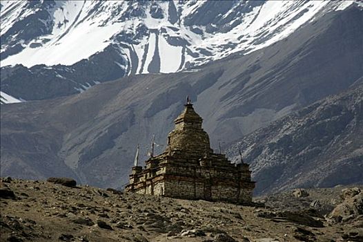 佛塔,积雪,山坡,背景,安娜普纳地区,尼泊尔