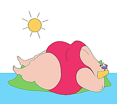 超重,女人,泳衣,日光浴,小岛