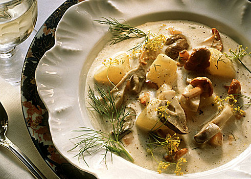 波希米亚风格,炖蘑菇,土豆,时萝,奶油沙司