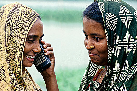 女人,交谈,上方,手机,孟加拉,2000年,穷,家庭,乡村,1998年