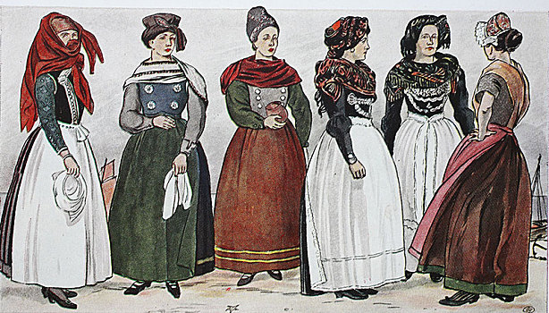 人,传统服装,时尚,衣服,德国,服饰,19世纪,插画,欧洲