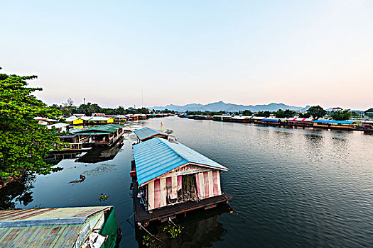 漂浮,房子,河,北碧府,省,中心,泰国,亚洲