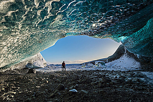 攀冰者,入口,冰,洞穴,仰视,冰河