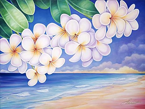 夏威夷,白色,悬挂,漂亮,海滩,油画