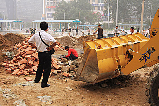 中国,北京,男人,眼,地铁,反铲挖土机