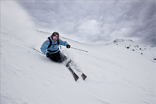 自由滑行者,大雪,靠近,阿尔卑斯山,北方,提洛尔,奥地利,欧洲