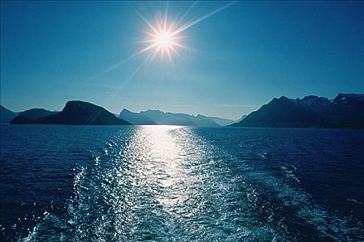 太阳,发光,上方,海洋,罗浮敦群岛,挪威