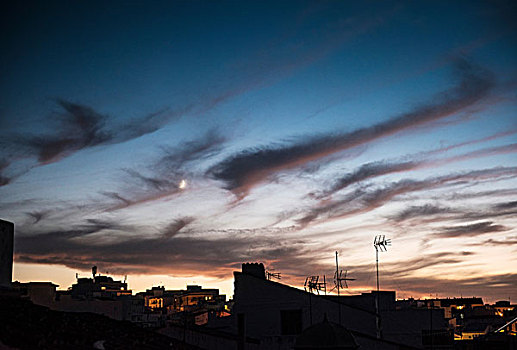 云,日落,米诺卡岛,西班牙
