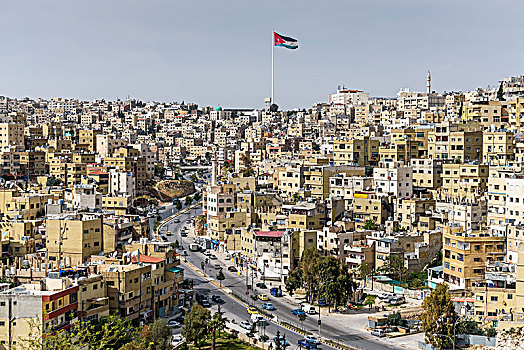 城市,杰拉什,北方,约旦,约旦国旗,飞