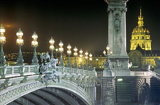 法国,巴黎,桥,夜晚,背影