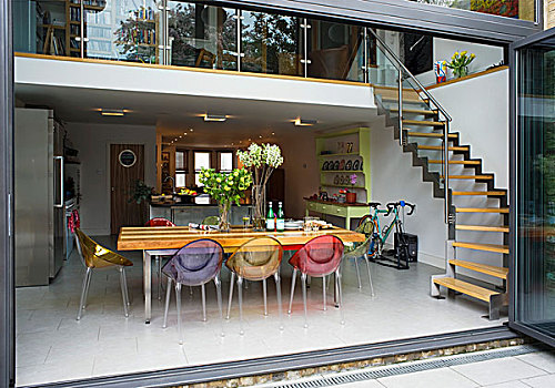 房子,智慧,设计,生活空间,打开,楼梯,天花板,就餐区
