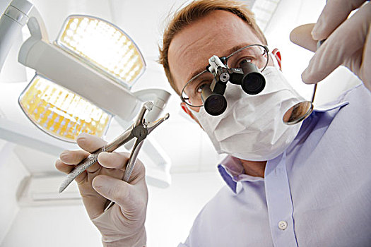 牙医,戴着,手术口罩,放大镜,俯视,德国