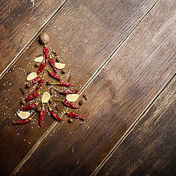 圣诞树,调味品,盐,背景,木桌子