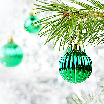圣诞装饰,绿色,玻璃,球,上方,鲜明,背景