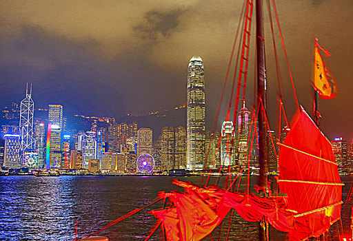 香港,城市,香港岛,日落,天际线