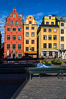 彩色,建筑,格姆拉斯坦,老城,斯德哥尔摩,瑞典