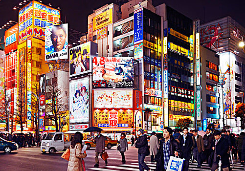 城市街道,场景,夜晚,秋叶原,东京,日本,亚洲