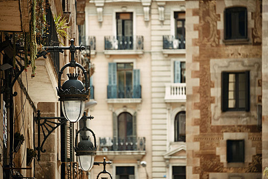 街道,风景,旧式,灯,巴塞罗那,西班牙
