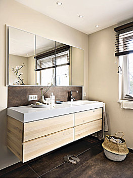 水槽,亮光,橡树,淋浴,嵌入,墙壁,优雅,浴室