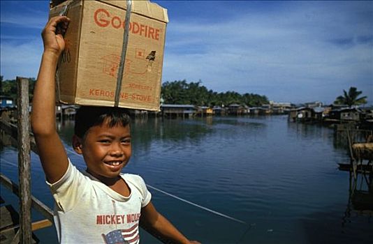 菲律宾,棉兰老岛,男孩,盒子,头部