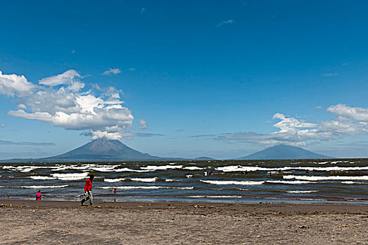 浅,岸边,尼加拉瓜,火山,岛屿,左边,右边,背影,圣约翰,中美洲