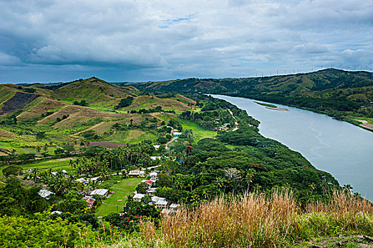山,堡垒,远眺,河,维提岛,斐济,南太平洋