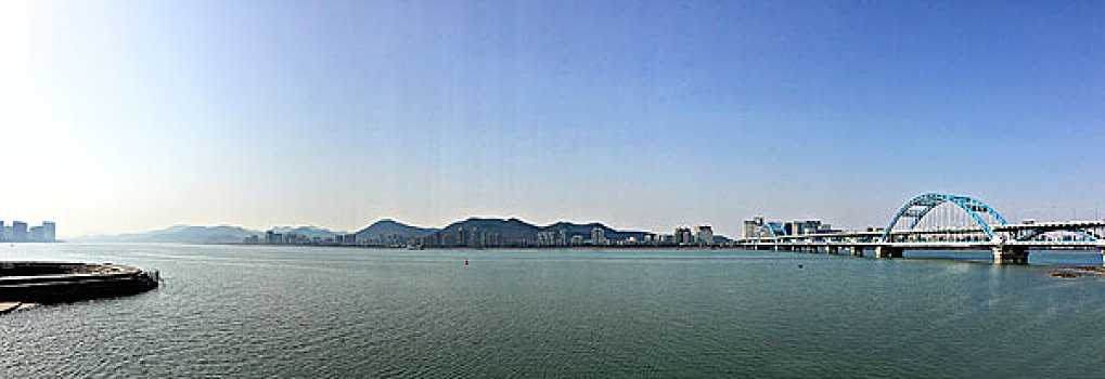 从钱塘江江中看杭州城市全景