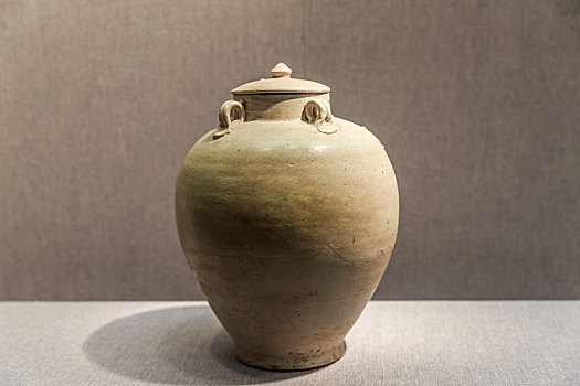 唐代白釉四系盖罐,河南省洛阳博物馆馆藏文物