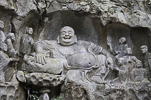 石头,佛,雕塑,飞来峰,洞穴,顶峰,杭州,中国