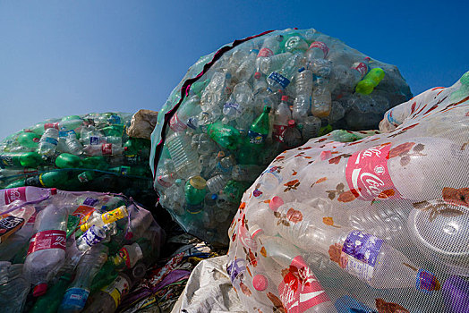 大,网,满,空,塑料瓶,再循环,加德满都,尼泊尔,亚洲