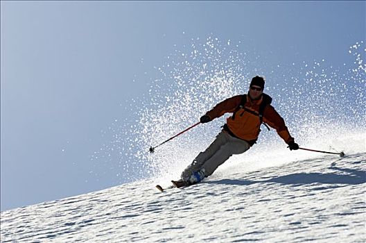 一个,男人,滑雪