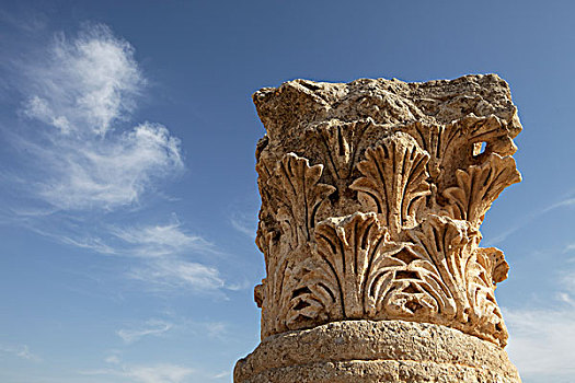柱子,头部,古老,罗马,城市,杰拉什,局部,戴克波利斯,约旦,亚洲
