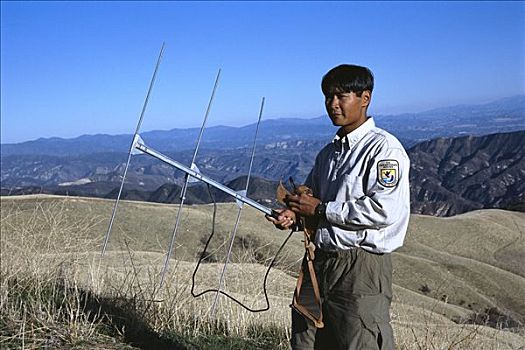 研究人员,监测,加利福尼亚,秃鹫,加州秃鹰,山,国家野生动植物保护区