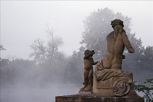 雕塑,早晨,薄雾