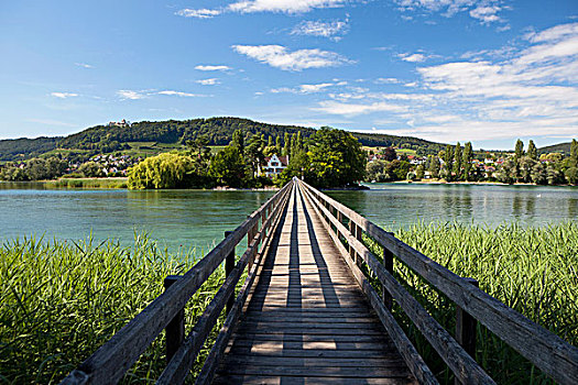 步行桥,岛屿,靠近,康士坦茨湖,瑞士,欧洲