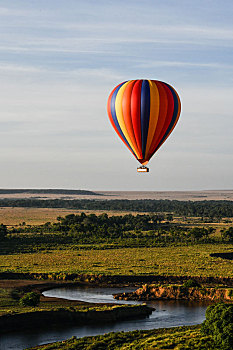 气球,漂浮,俯视,马拉河,肯尼亚
