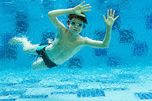 男孩,游泳,水下,游泳池