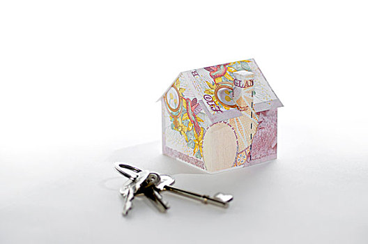 房屋模型,折叠,英镑,货币,钥匙