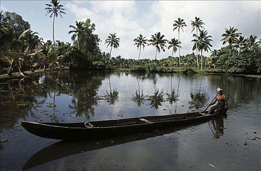 划船,船,湖,喀拉拉,印度
