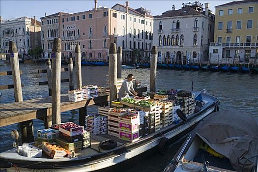 果蔬,商家,船,大运河,威尼斯,威尼托,意大利,欧洲