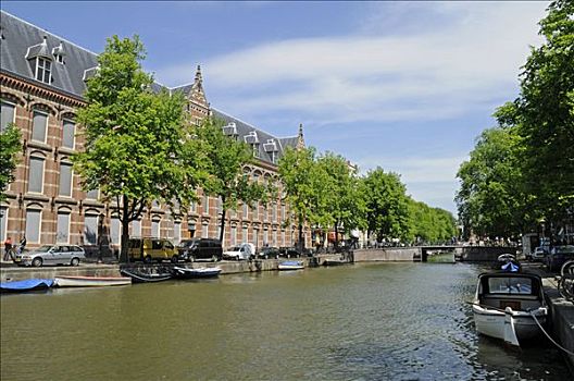 大学,运河,船,阿姆斯特丹,荷兰,欧洲