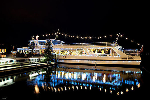 船,夜景,圣诞节,湖,卡林西亚,奥地利,欧洲
