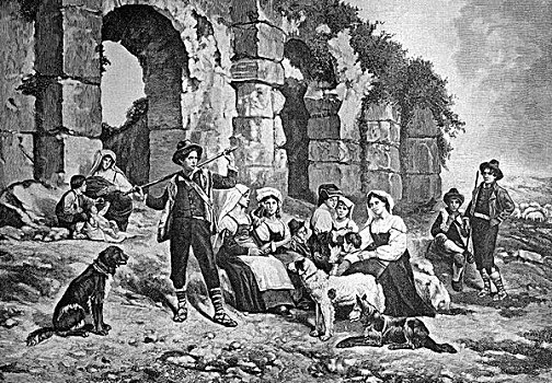 郊游,乡村,靠近,罗马,意大利,历史,插画,1893年