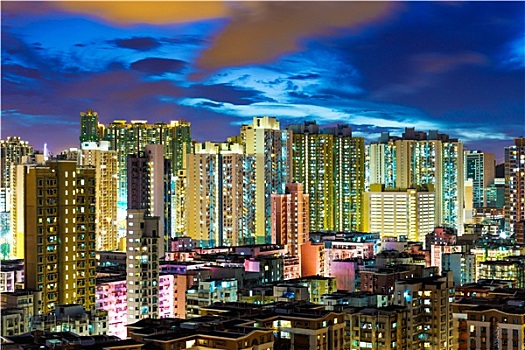 九龙,地区,香港,夜晚