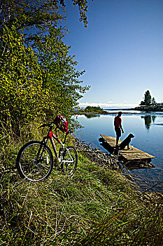 牡蛎,河,流行,夏天,休闲,远足,自行车,飞钓,黑色,溪流,山谷,温哥华岛,不列颠哥伦比亚省,加拿大